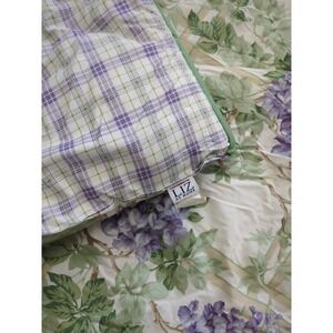 Vintage LIZ at HOME Wisteria Purple Floral Plaid Reversible Twin Comforter 90s